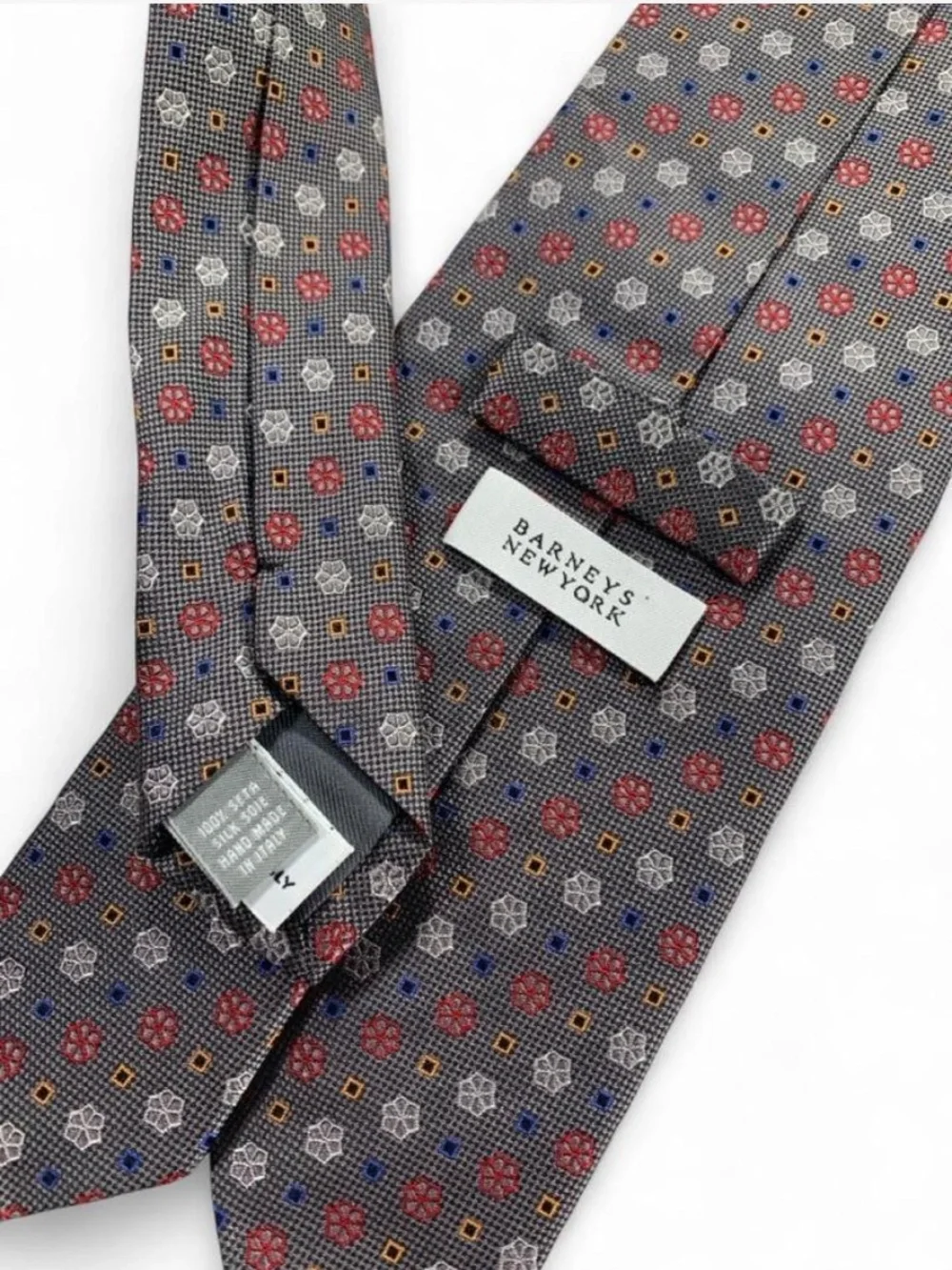Barney’s New York 100% Silk Tie Gray Floral Micro-Pattern Formal Business
